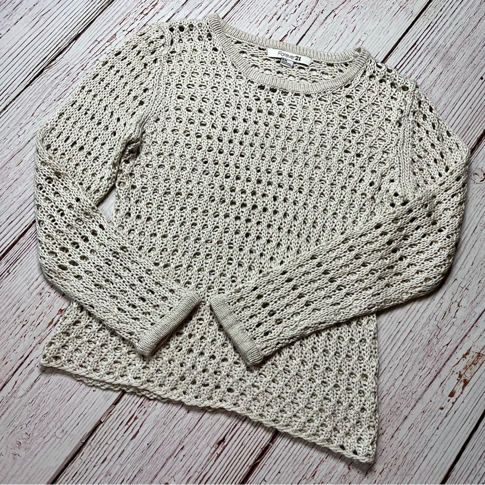 Crochet Sheer Long Sleeve Beach Cover Up Top